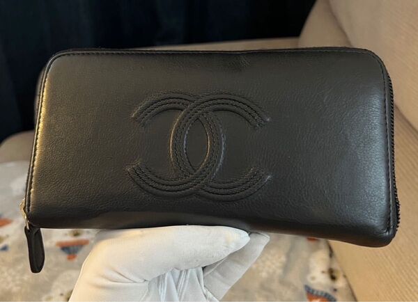 正規品 CHANEL シャネル ラウンド長財布 レザー ココマーク ブラック 黒