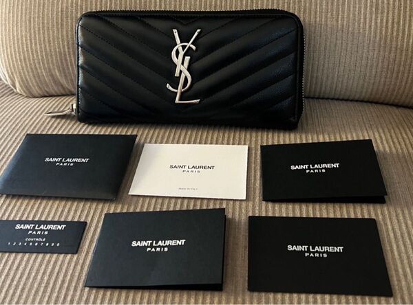 正規品 サンローラン 長財布 ブラック キャビアスキン YSL Vステッチ