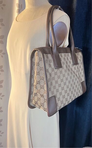 正規品 GUCCI グッチ GGキャンバス ハンドバッグ ベージュ レザー トートバッグ