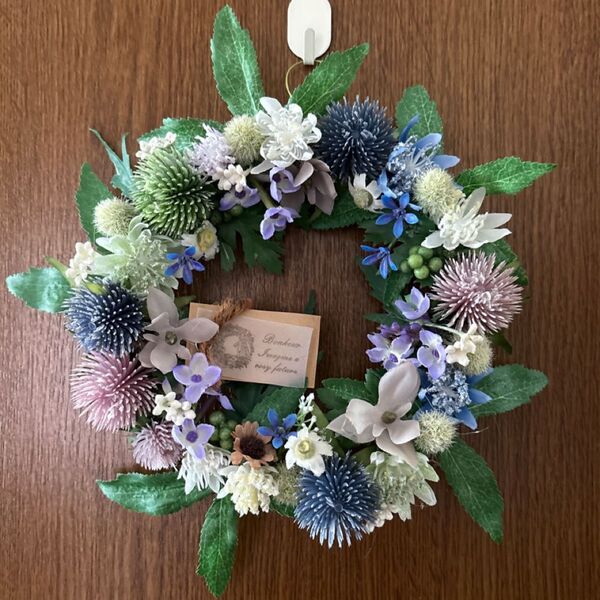 ハンドメイド リース アーティフィシャルフラワー ルリタマアザミ