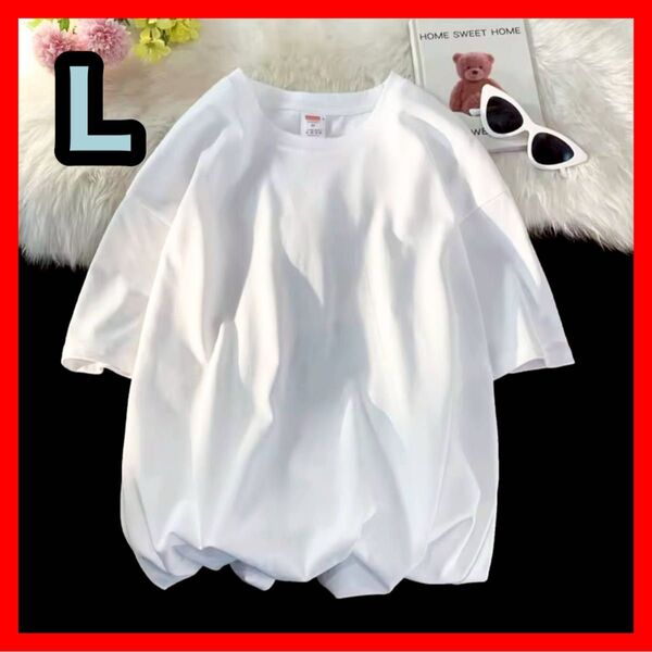 メンズ Uネック Tシャツ L プルオーバー 五分袖 ビッグシルエット ゆったり ドロップショルダー トップス