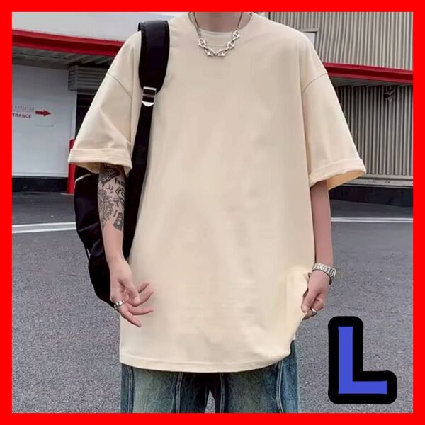 Tシャツ Uネック L メンズ プルオーバー 五分袖 ビッグシルエット ゆったり ドロップショルダー トップス