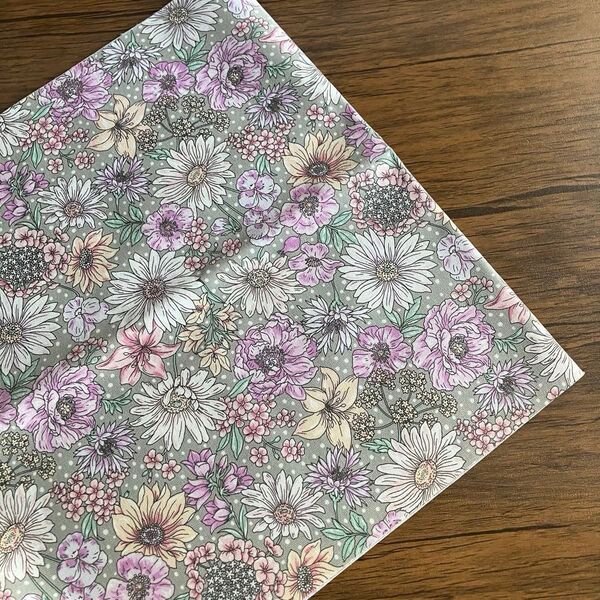 No.48/花柄 グレー オックス 手芸 生地