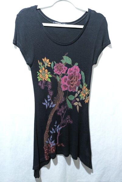 Desigual デシグアル フレンチスリーブ Tシャツ トップス カットソー M 黒