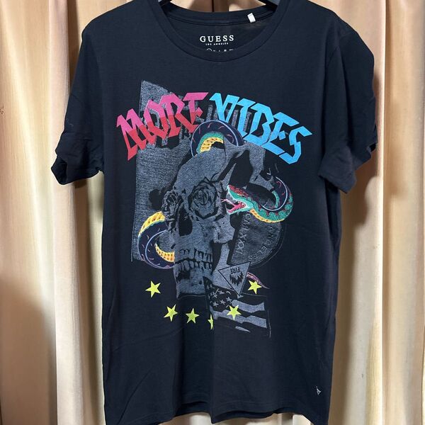 GUESS ゲス 半袖 Tシャツ トップス 骸骨 ドクロ ブラック 黒 S