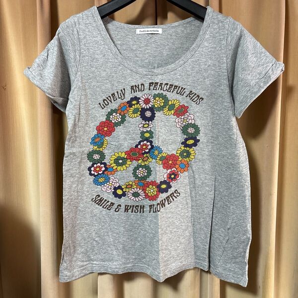 半袖 Tシャツ トップス カットソー グレー 灰色 M フラワー 花