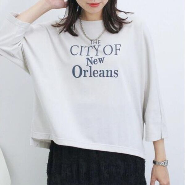 Samansa Mos2 blue ドルマンスリーブ7分袖プルオーバーTシャツ ロンT シルバーグレー F サマンサモスモスブルー