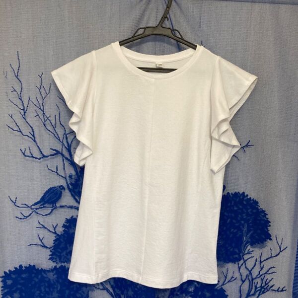 ユニクロ Tシャツ カットソー 半袖 ラッフルスリーブ Mサイズ 袖フリル