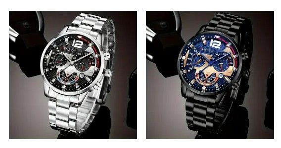 メンズ クォーツウォッチ 2個セット シルバーとブラック新品 未使用