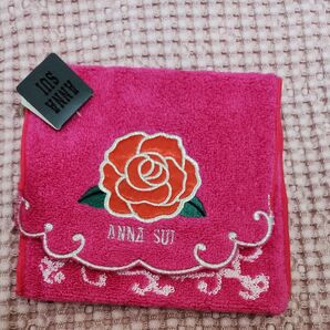 ANNA SUI ハンカチ ピンク バラ 刺繍 未使用 ポケット付きタオルハンカチ