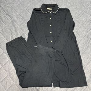 犬印 マタニティ パジャマ ルームウェア ネイビー 長袖長ズボン ロールアップ可能 5分袖 長袖 M-L 授乳口付き