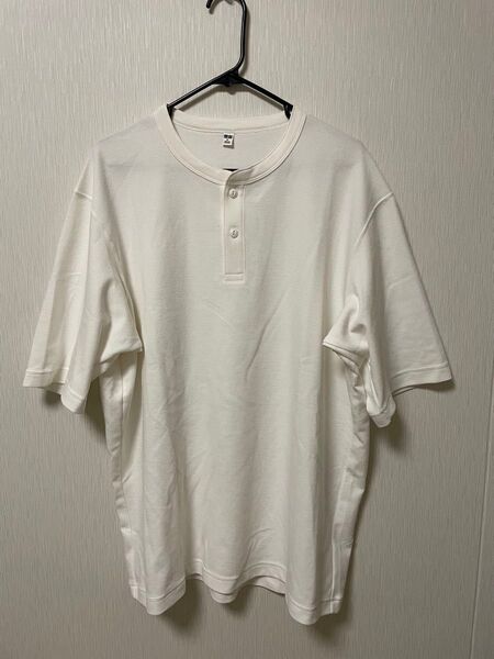 ユニクロ ヘンリーネックTシャツ 半袖ホワイト XL