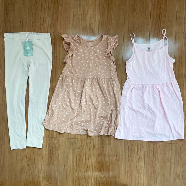 エイチアンドエム ワンピース2枚+レギンスセット 女の子 海外 半袖 夏服 可愛い シンプル
