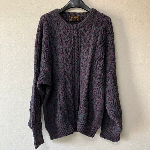 EddieBauerエディーバウアー コットンセーター ケーブル編み ニット 黒タグ sweater OLD vintage