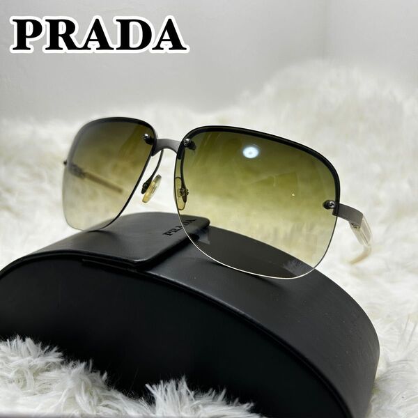 【美品】PRADA プラダ サングラス SPR61C グラデーションレンズ ティアドロップ アビエーター スクエア メタルフレーム