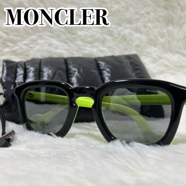 美品 MONCLER ML0006 01C サングラス ブラック ライムグリーン イタリア製 スタイリッシュモデル モンクレール