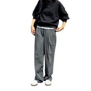 超美品 ユニクロ UNIQLO タックワイドパンツ グレー М ストレッチ