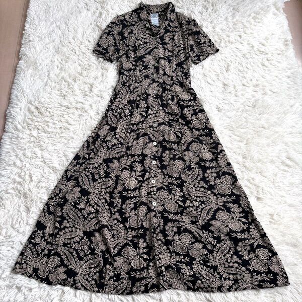 LAURA ASHLEY レトロ マキシ丈 ロングワンピース マキシ丈 M