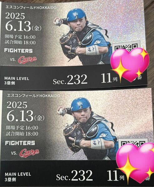 日本ハムvsカープ エスコンフィールド 6/13 チケット