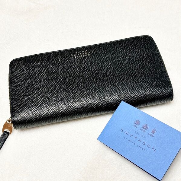 極美品 SMYTHSON 長財布 黒 ブラック レザー ラウンドジップ ラウンドファスナー