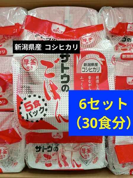非常食 サトウのごはん 新潟産コシヒカリ 5食パック(200g×5)×6セット 30食分 賞味期限 2026年3月