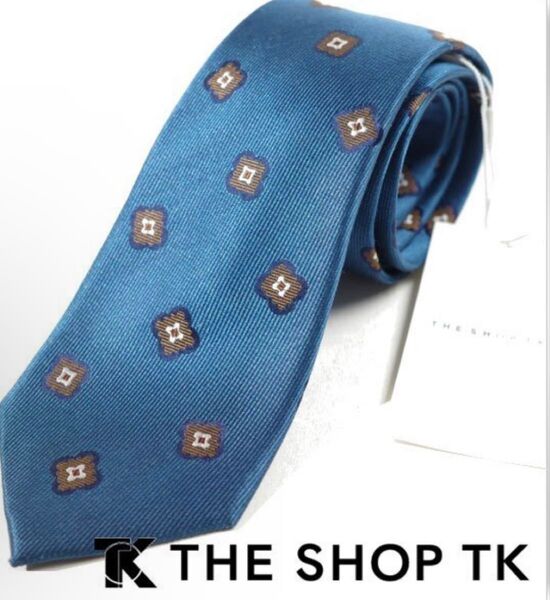 新品 タケオキクチ THE SHOP TK シルク絹100%ネクタイ ブルー 小紋柄