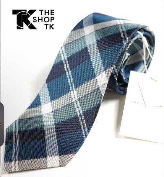 新品 タケオキクチ THE SHOP TK シルク絹100%ネクタイ チェック ネイビー