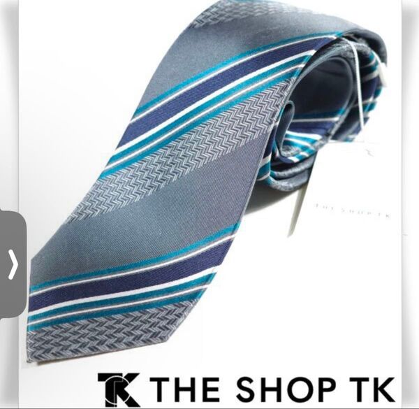 新品 タケオキクチ THE SHOP TK メンズ シルク絹100%ネクタイ グレー ストライプ 正規店本物