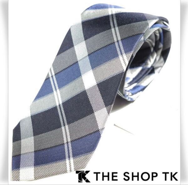 新品 タケオキクチ THE SHOP TK メンズ シルク絹100%ネクタイ チェック ギフト ネイビー 正規店本物