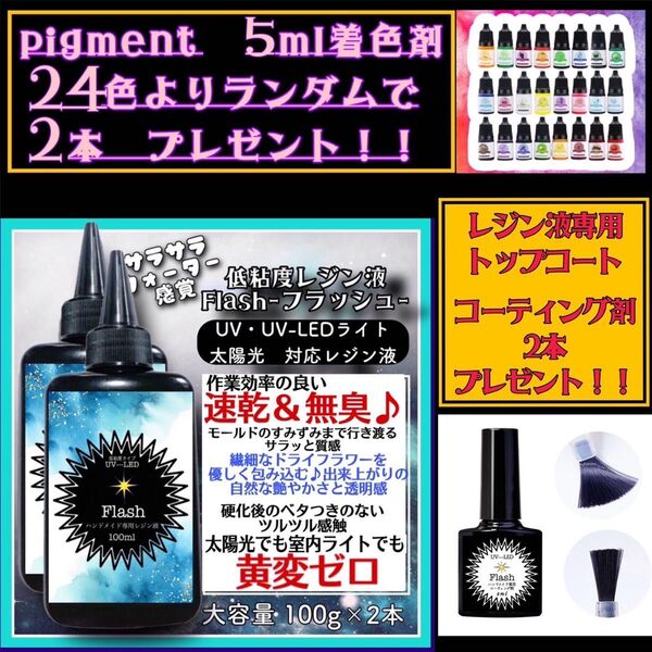 無臭&速乾&黄変ゼロ フラッシュ 低粘度レジン液100g2本(旧 水究極低粘度)