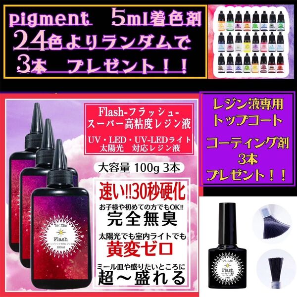新発売 無臭&速乾 超ぷっくり スーパー高粘度レジン液100g 3本 フラッシュ