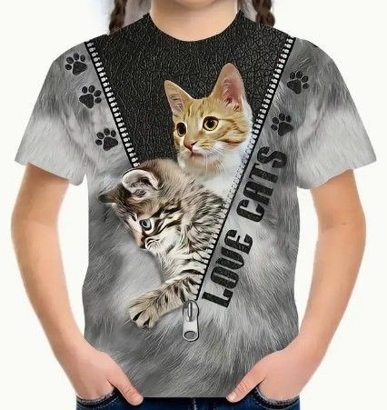 送料無料!【かわいい2匹のキジ&茶白猫】灰色・欧米160(日本Mサイズ)tシャツ・猫柄ねこプリント・ネコ・おしゃれ・猫ティーシャツ
