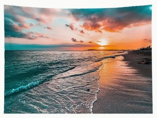 送料無料!【美しい夕日のビーチ】約73cm×95cm・取付金具付・タペストリー壁紙おしゃれ掛け軸・北欧・お洒落部屋・リビング玄関