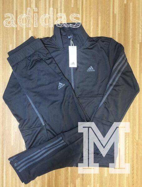 新品 アディダス ジャージ上下 M adidas ブラック グレーライン