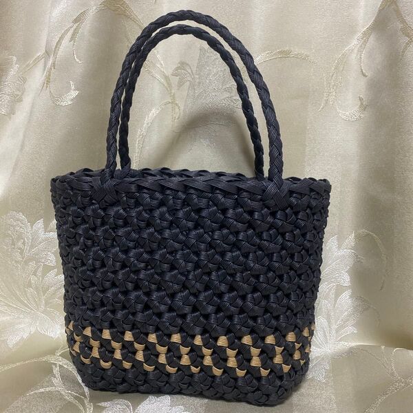 エコクラフトバンド ハンドメイド かご 籠バック カゴバッグ バッグ ブラックかごバック