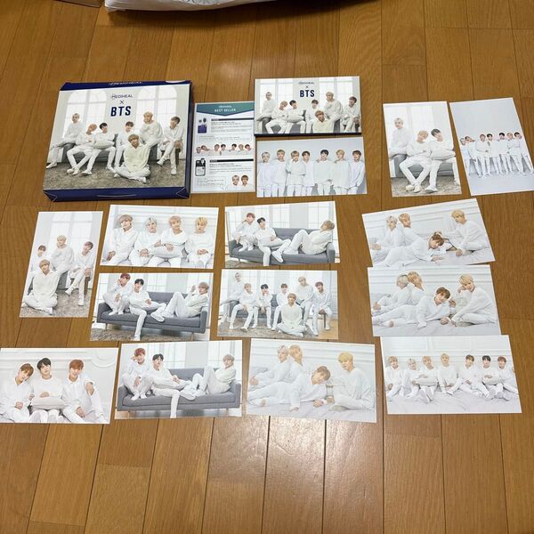 メディヒールとBTSのコラボの空き箱とメンバー全員の写真
