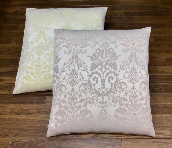 座布団カバージャガード織 ダマスク55×59cm 2枚 グレー / グリーン 日本製