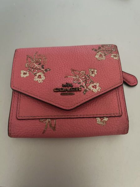 COACH 花柄ピンク二つ折り財布