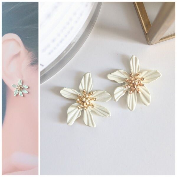 【No.152】 ハンドメイド イヤリング ピアス ノンホールピアス 樹脂イヤリング フラワー 花 軽い 小さい アレルギー対応
