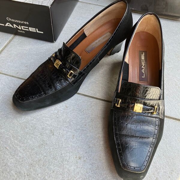 ランセル LANCEL ブラックレザー ローファー 箱付き 黒 上質 高級 革靴 レザー シューズ