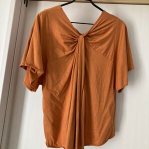 イッツインターナショナル Vネック カットソー 半袖 Tシャツ ドルマン ふんわり ゆったり 前後ツーウェイ オレンジブラウン
