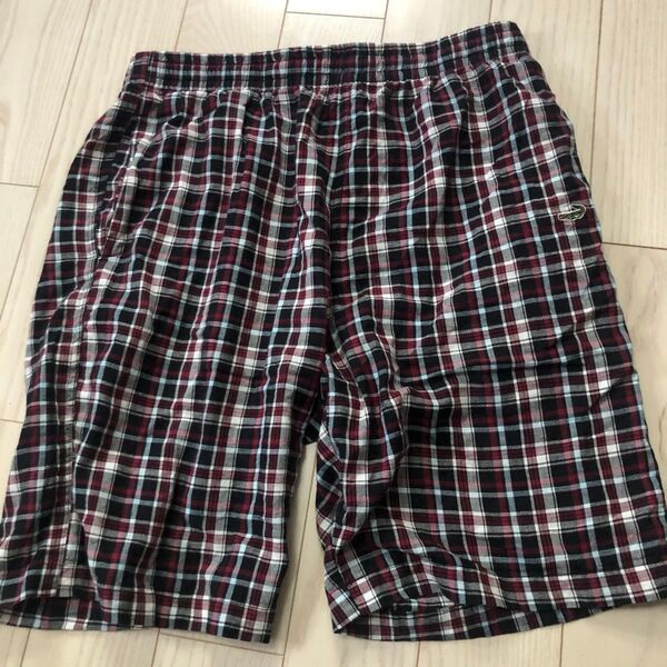 クロコダイルチェック柄 ハーフパンツ メンズ レッド系