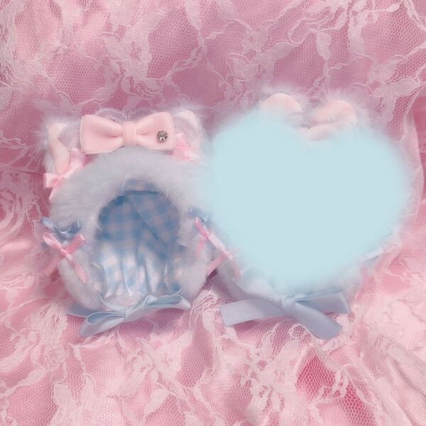 NyanNyan neko maid ぬい服 被り物 着ぐるみ にじぱぺっと おまんじゅう 10cm lightblue×pink