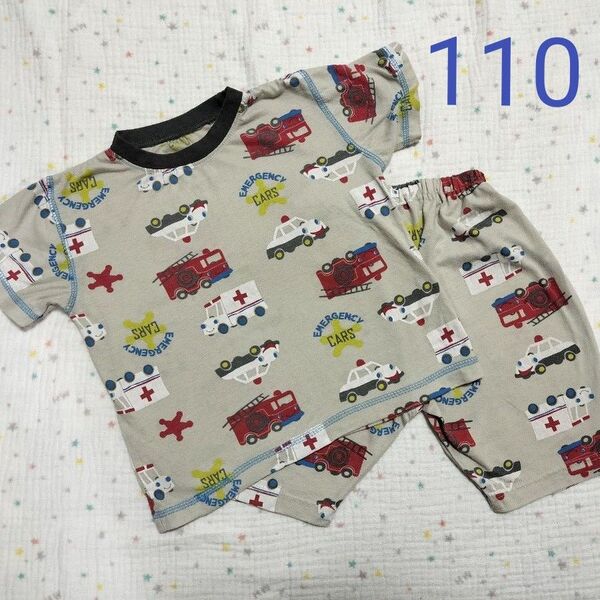 西松屋 半袖Tシャツ 半袖 寝巻き パジャマ 総柄 乗り物 パトカー 救急車 消防車 110 男の子 のりもの