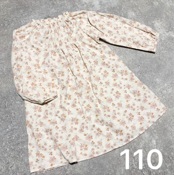 プチマイン ベージュ 花柄ワンピース 110cm