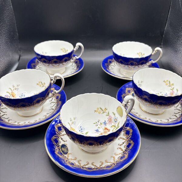5脚セット!AYNSLEY エインズレイ バタフライ カップ&ソーサー 洋食器 花柄