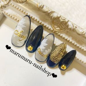 ネイルチップ オーダー 大人 フラワー ブラック&シルバーホワイト