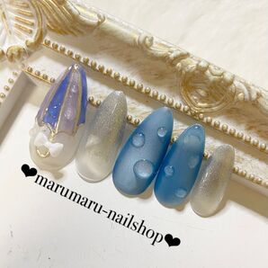 ネイルチップ オーダー 梅雨ネイル 傘 水滴デザイン