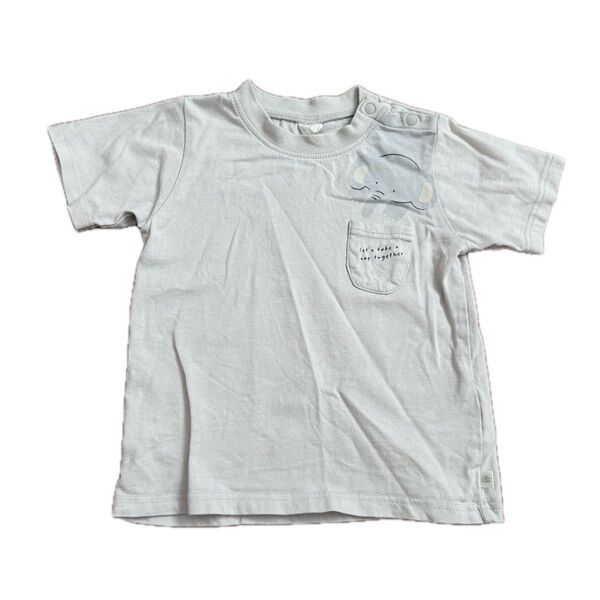 ベビー服 トップス Tシャツ 半袖 ゾウ 刺繍 80サイズ