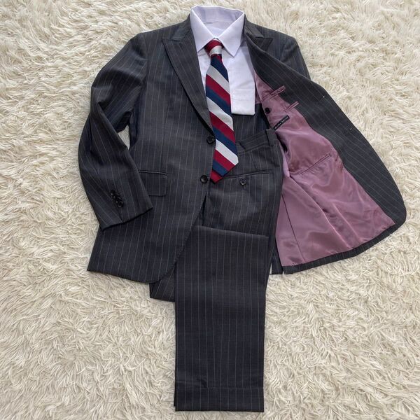 【お値下げ相談大歓迎です!お待ちしています。 】麻布テーラー azabu tailor シングルスーツ グレー ストライプ